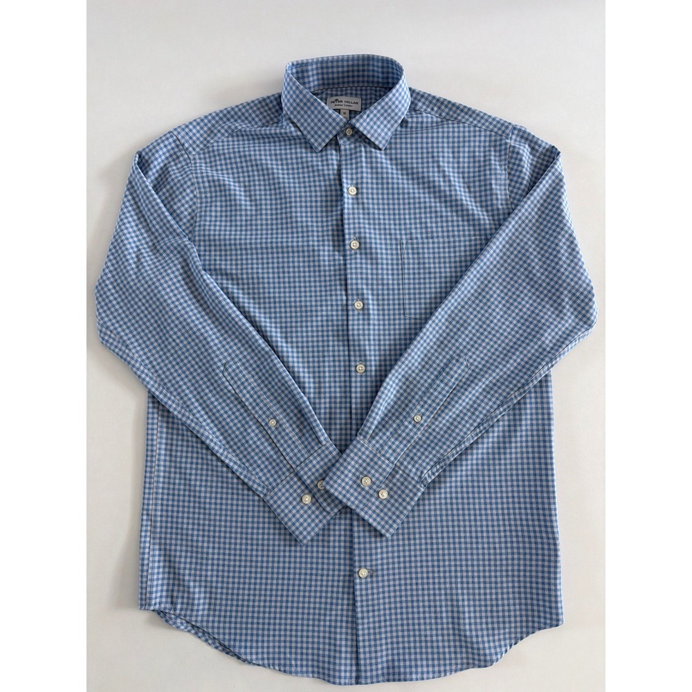 Peter Millar Summer Comfort Blue Gingham Button Down Shirt Mens Medium LS